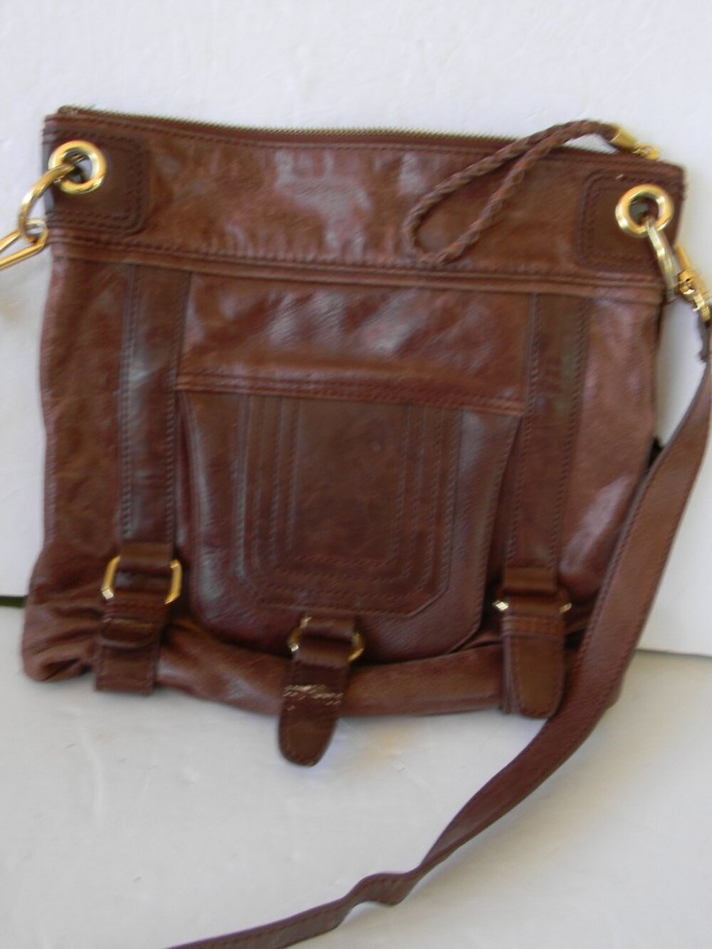 The Sak BROWN Leather Silverlake Convertible Crossbody Clutch Travel Boho Hippie